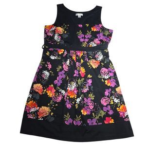 Motherhood Maternity Dress XL Sleeveless Pleated A-Line Black Multicolor Floral